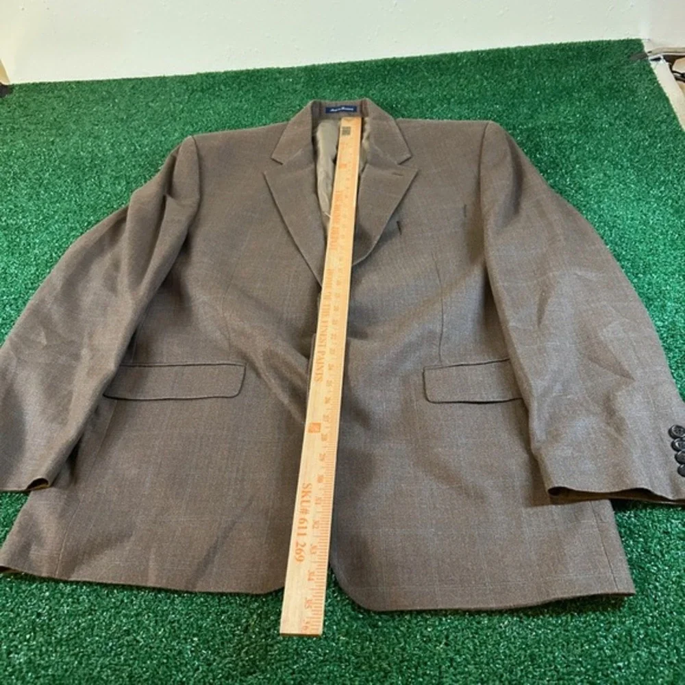 Lauren Ralph Lauren Blazer Sport Coat Jacket Suit Silk Wool Brown Plaid Mens 46L
